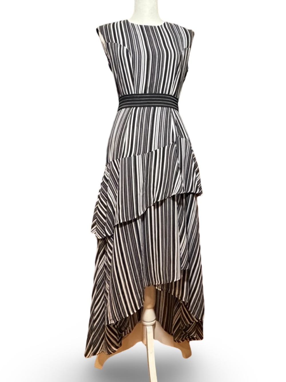 New York & Company Black and White Striped High-Low Dress, XS‎
